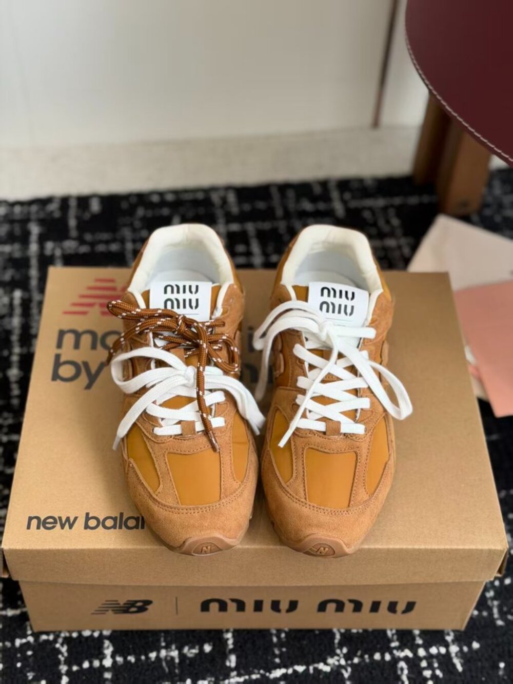 Miu Miu x New Balance Camel Dual Laces Retro Sneakers